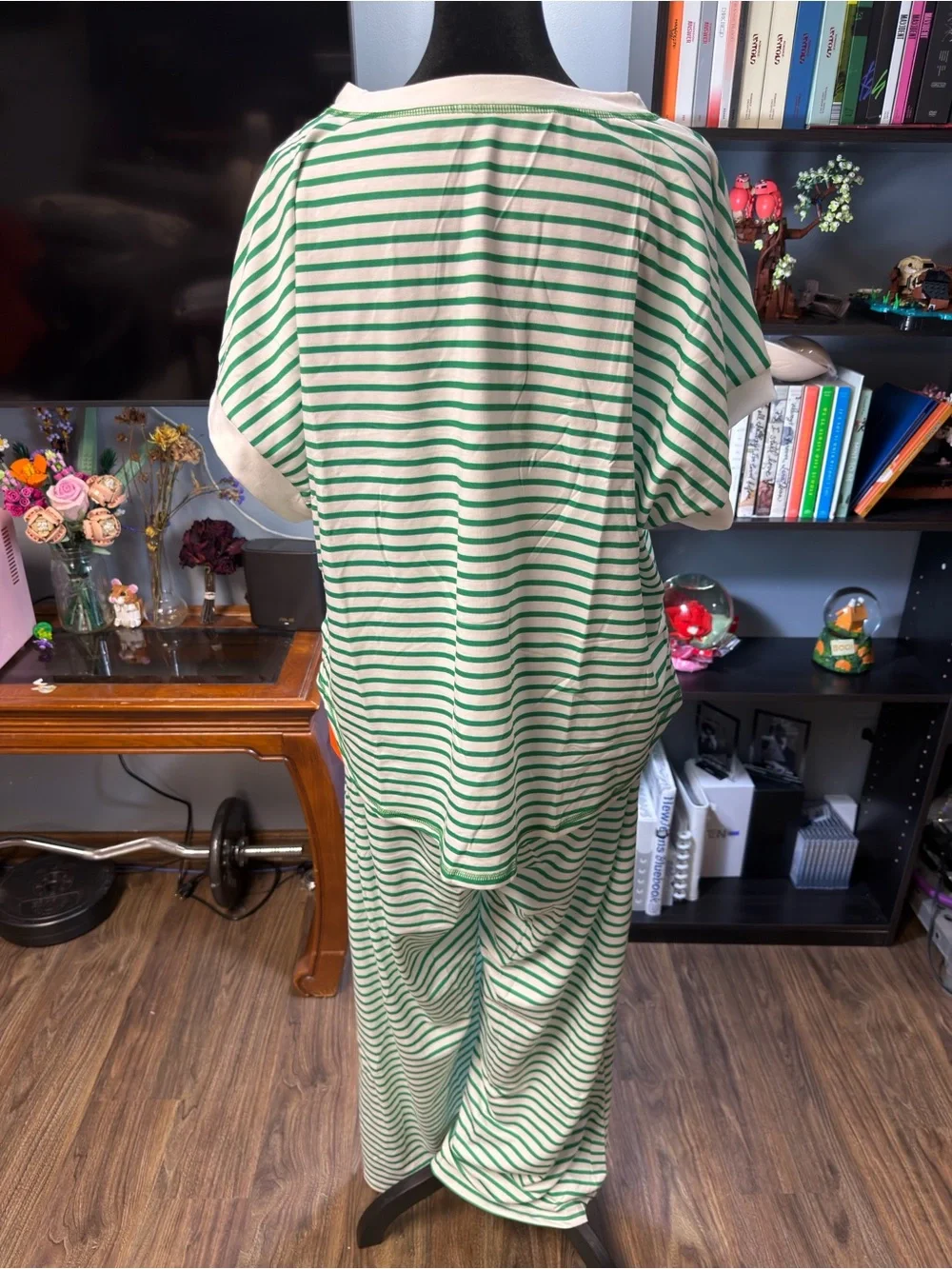 Green Stripe Pajama Set with Button-Front Top